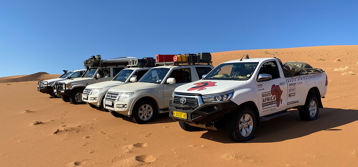 the vehicles lined up and ready to go