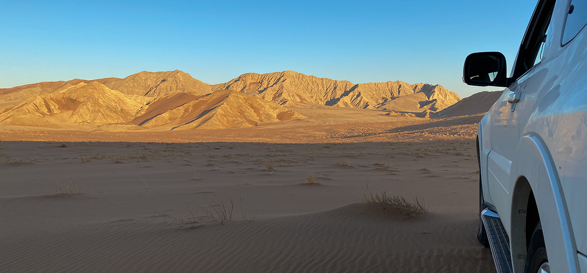 view of the mountains with my Pajero in the foreground